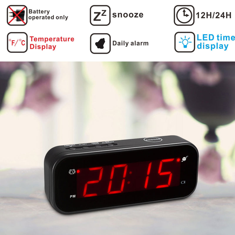 NewNest Australia - Kwanwa Small Digital Alarm Clock for Travel with LED Temperature or Time Display Stays On,Battery Powered Only 0.9 in LED Display 