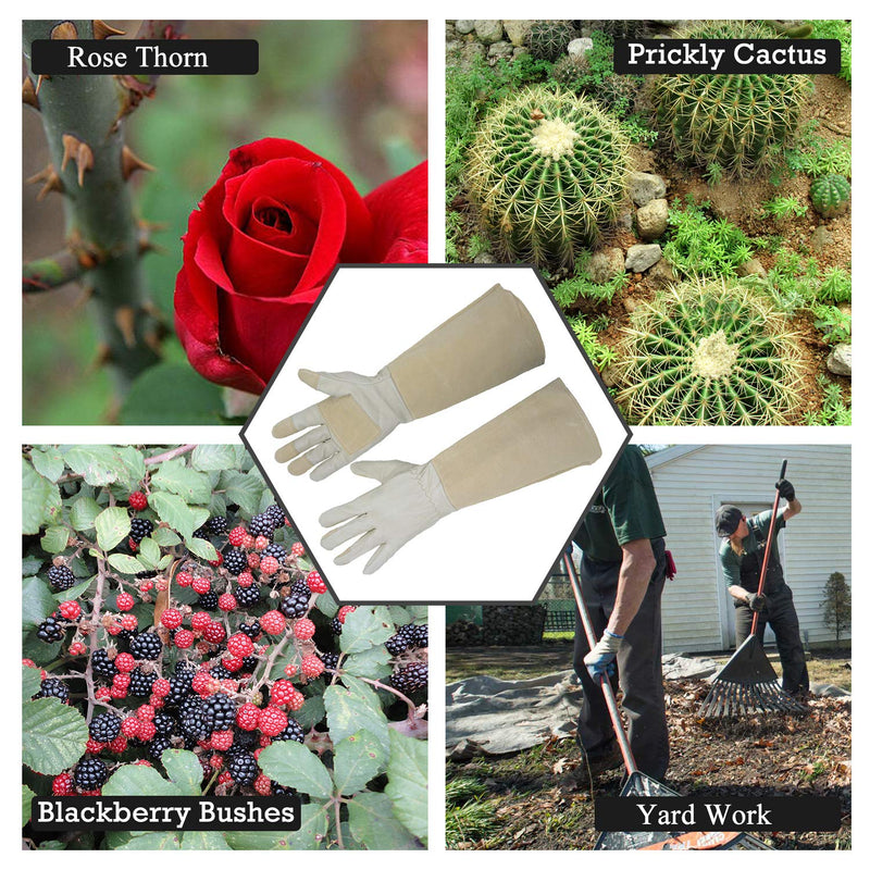 Pruning Gloves Long for Men & Women, Pigskin Leather Rose Gardening Gloves- Breathable & Durability Gauntlet Gloves X-Small Beige - NewNest Australia