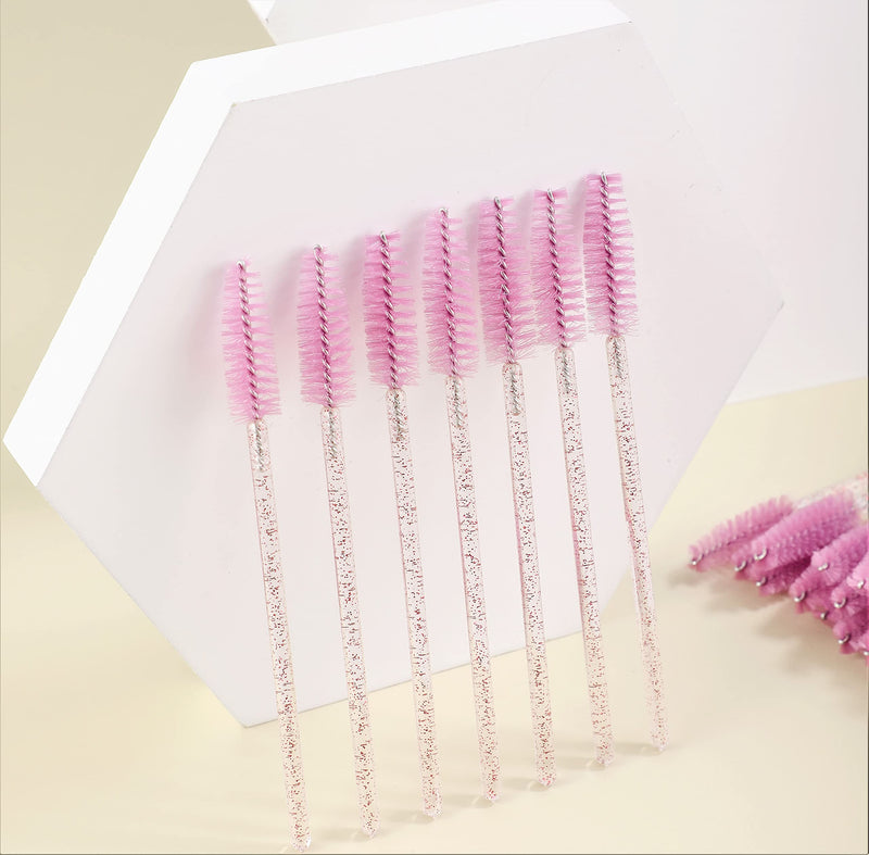 ÂME BY M 100pcs Disposable Mascara Wands Pink Crystal Eyelash Brush Eyebrow Brush Spoolie Eyelash Applicator Lash Extension Eyebrow Comb Castor Oil Brush Makeup Tool - NewNest Australia