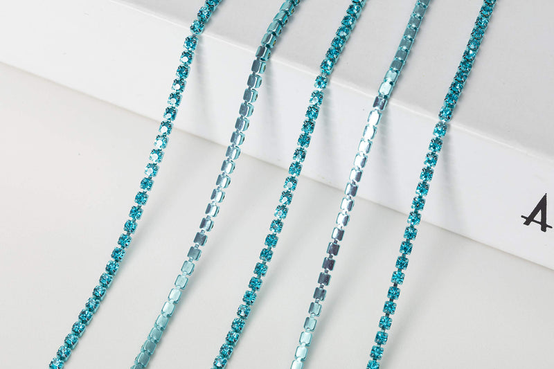 KAOYOO 10 Yards 2mm/0.08" Crystal Rhinestone Close Chain Trim Sew on Trim for Sewing Crafts,DIY Decoration,Jewelry,Wedding 2mm/0.08" Aquamarine - NewNest Australia