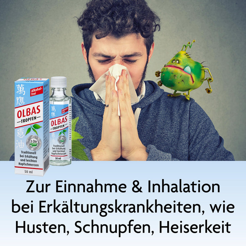 Olbas drops - 1x 50 ml - for ingestion and inhalation for colds - for external use for mild headaches - traditional - alcohol-free - NewNest Australia