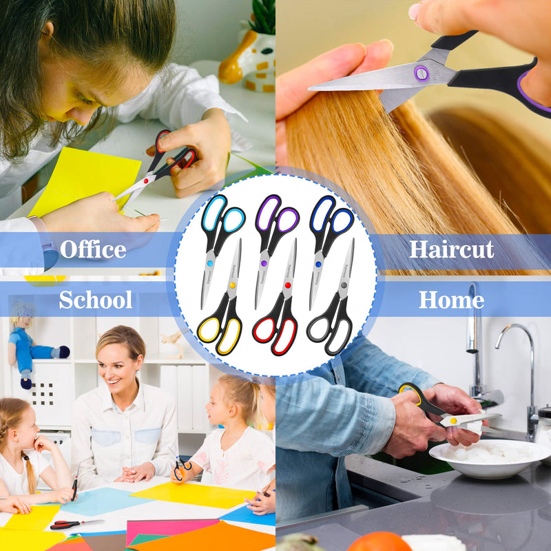Scissors Set of 6-Pack, 8" Scissors All Purpose Comfort-Grip Handles Sharp Scissors for Office Home School Craft Sewing Fabric Supplies, High/Middle School Student Teacher Scissor, Right/Left Handed - NewNest Australia