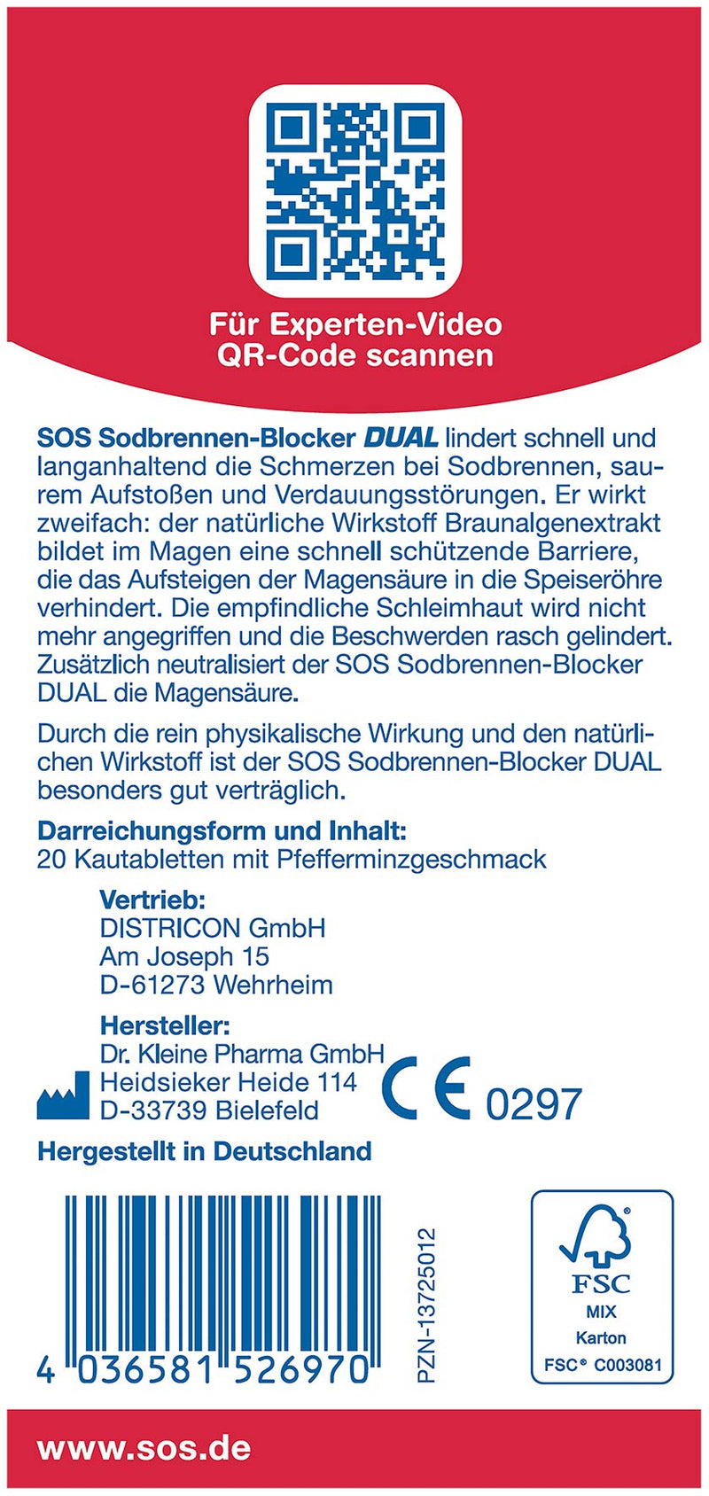 SOS Heartburn Blocker Dual: Heartburn tablets have a quick and long-lasting effect, stomach tablets, 2x 20 chewable tablets, 20 pieces (pack of 2) - NewNest Australia