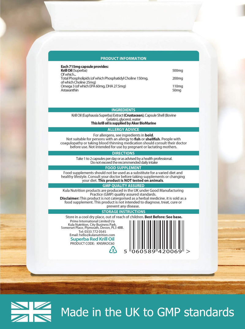 Max Strength Red Krill Oil Capsules - 1000mg per Serving - 60x 500mg Softgels (1 Month Supply) Astaxanthin, EPA, DHA Omega 3 Oil for Heart, Blood Pressure, Vision and Brain Health - Kula Nutrition - NewNest Australia