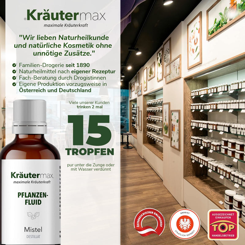 NEW! Kräutermax mistletoe herb drops | Mistletoe plant fluid as a perfect complement to mistletoe tea or mistletoe capsules | Mistletoe drops vegan and pure according to Kräutermax manner | Viscum drops 1 x 50ml - NewNest Australia