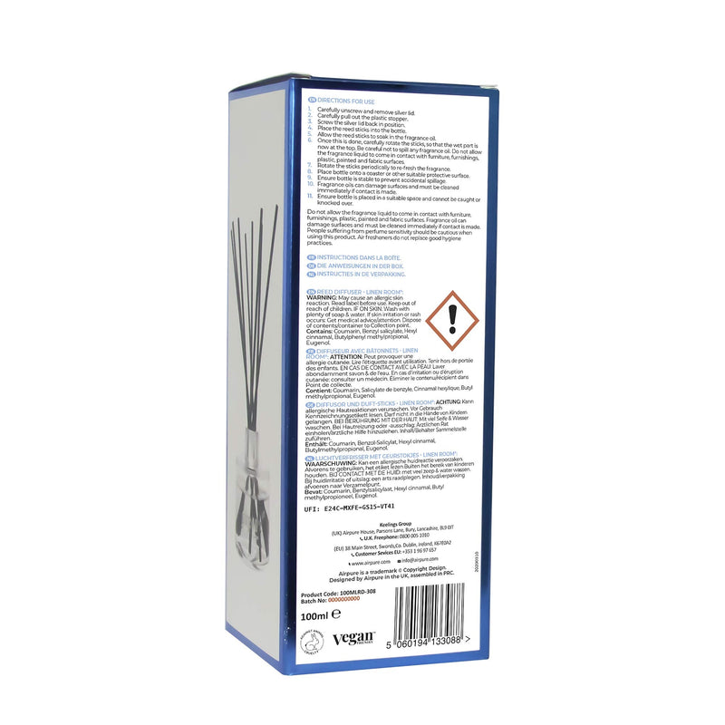 AIRPURE Reed Diffuser, 100ml Oil Set with Sticks, 8X Black Reeds, Continuous Room Scent, Diffusers for Home Use in Living Room, Kitchen or As Bathroom Freshener - Linen Room Fragrance - NewNest Australia