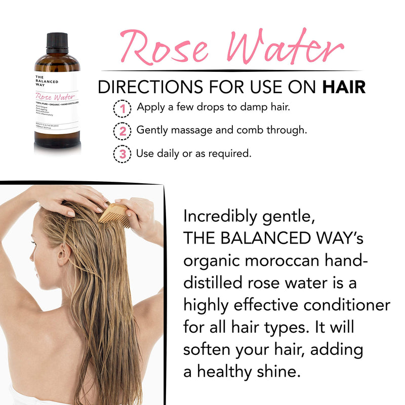 100% Pure & Organic Rose Water (100ml Glass Bottle) | Triple Distilled Premium Anti-Oxidant Rose Water Face Toner | Calms, Tones & Rehydrates | Gentle on Skin | Controls Excess Oil | Made in Morocco - NewNest Australia