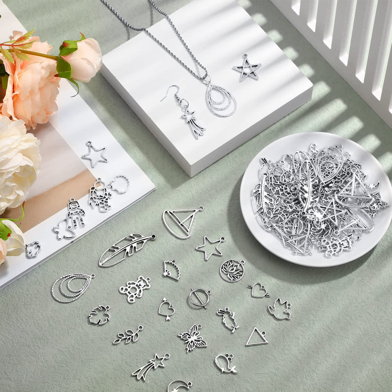100 Pcs Bezel Charms Pendant Hollow Bezel Pendants Assorted Hollow Bezels for Jewelry Making Open Bezels for Resin Earring Necklace Casting Flower Frame Pendant DIY Crafts Resin Jewelry Moulds - NewNest Australia