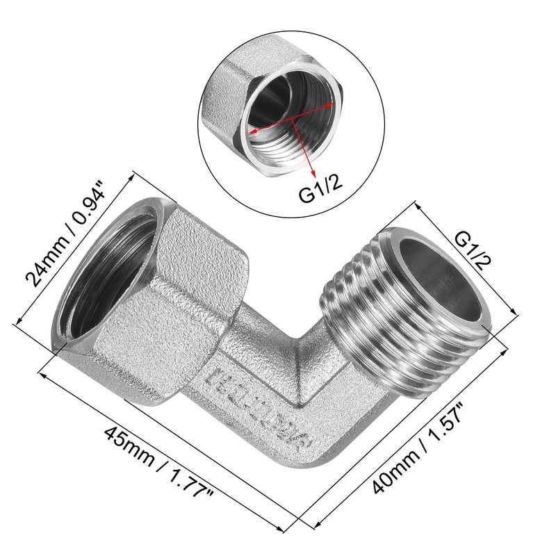 uxcell Pipe Fitting Elbow G1/2 Male to Female Thread 2 Way L Shape Hose Connector Adapter, Nickel-Plated Copper - NewNest Australia