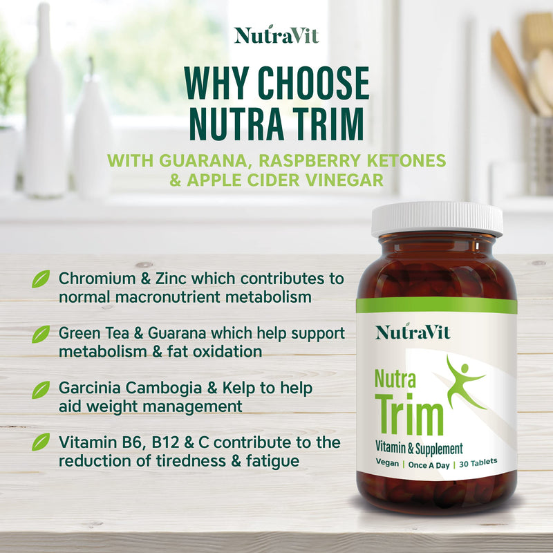 NUTRATRIM - Weight Management Supplement | Slimming Tablets - 30 Tablets - Helps Achieve Weight Goals & Digestion | with Raspberry Ketones, Apple Cider Vinegar & Green Tea - Vegan - NutraVit - NewNest Australia