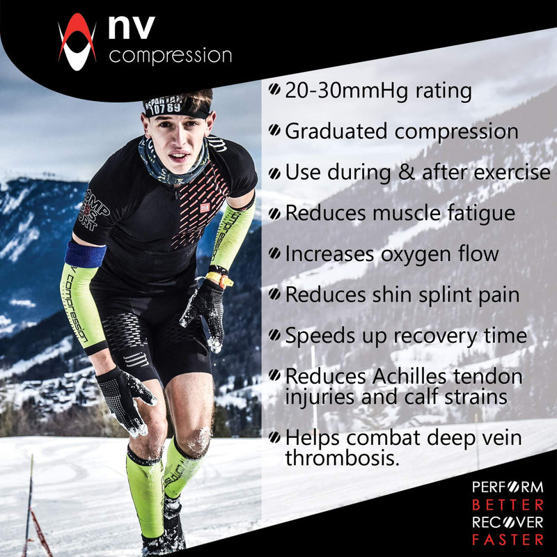 NV Compression Essential Race and Recover Calf Guards/Sleeves (PAIR) 20-30mmHg - For Sports Recovery, Shin Splints, Medical, Work, Flight - Running, Cycling (S.Blk, XS_ Solid Black XS - NewNest Australia