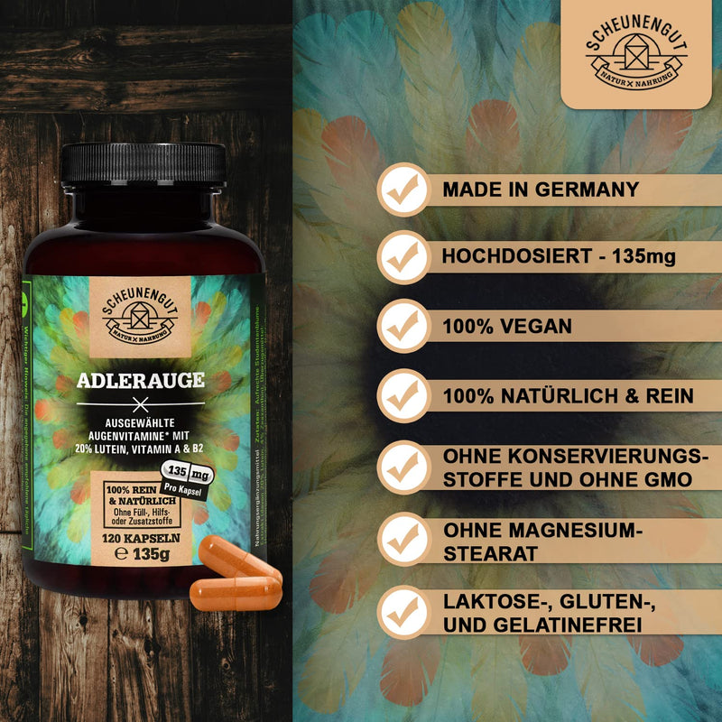 Adlerauge Eye Vitamins High Dose Important: Laboratory-Tested 5-Way Eye Complex With Lutein, Zeaxanthin, Blueberry Extract, Beta Carotene, Vitamin A & Bi 120 Pieces I Vegan & From De I Schwanzength - NewNest Australia