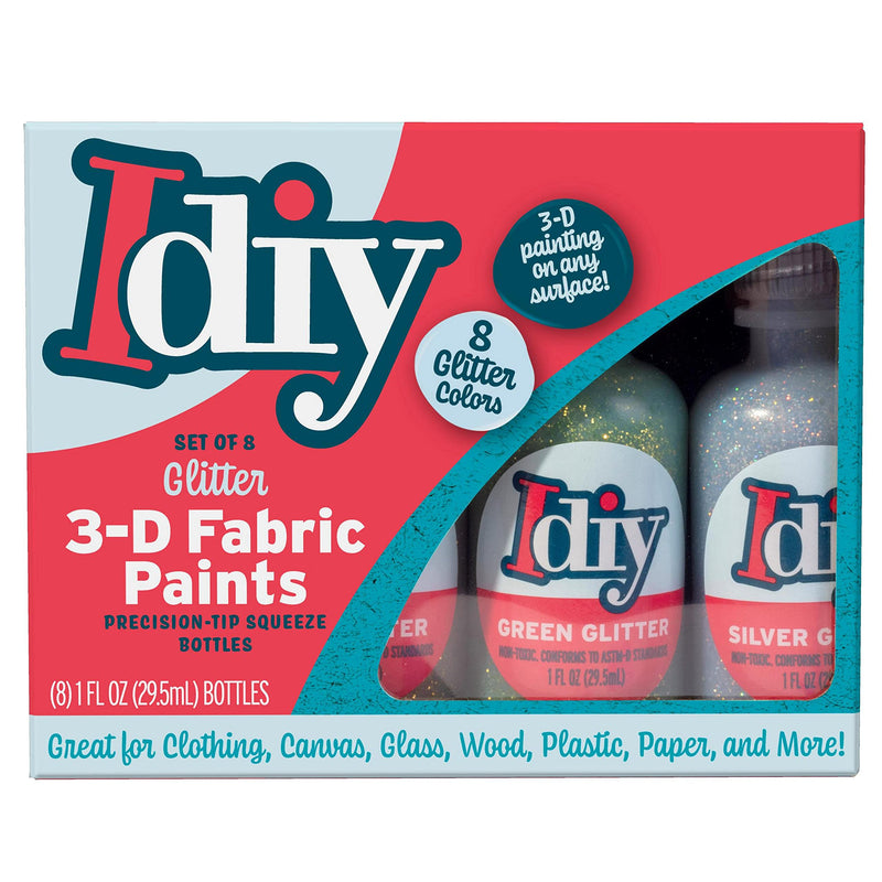 DIY Fabric Paints, Set of 8 GLITTER Colors, (1oz bottles) Ultra Bright 3D Fabric Paint, Non-Toxic Water-Based and Permanent - Great Craft, Gift, Project - Decorate on Any Surface! - NewNest Australia