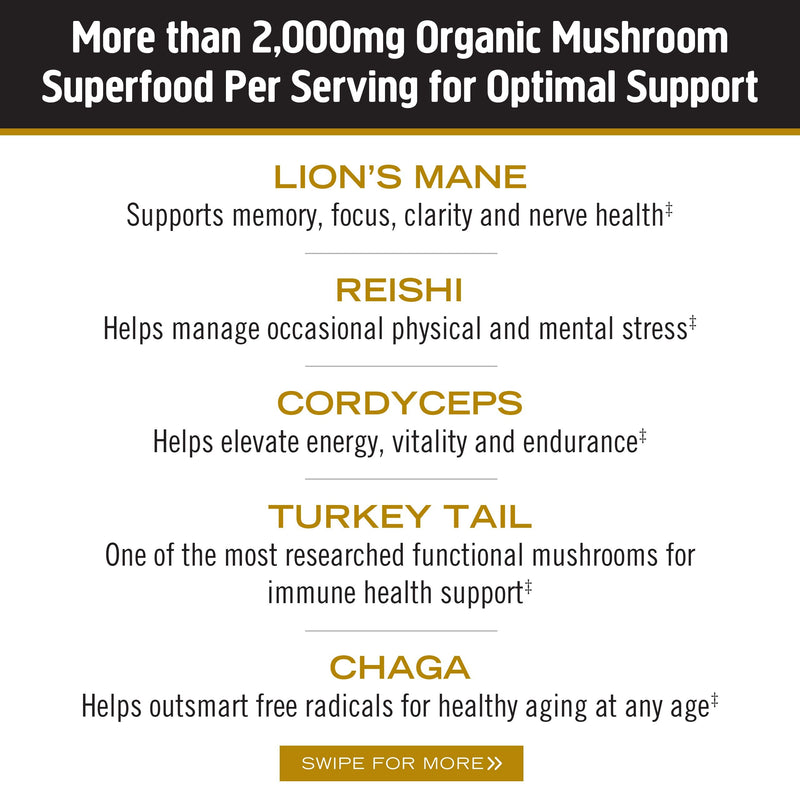 Om Mushroom Superfood Master Blend Mushroom Capsules Supplement, 80 Count, 20 Servings, 10 Mushroom Complex, Lions Mane, Chaga, Cordyceps, Reishi Extract Adaptogens for Vibrant Health, Immune Support Master Blend Capsules 80 Count (Pack of 1) - NewNest Australia