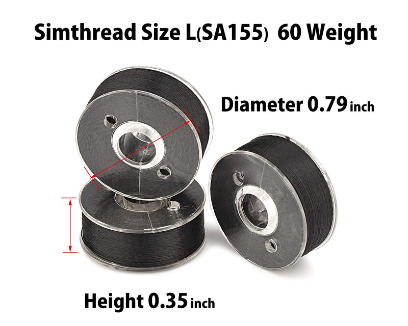 Simthread 144 Prewound Bobbin Thread Size L 60WT (SA155) for Husqvarna Viking pfaff Creative Vision Embroidery Machines Plastic Side - Black 60wt 144Black - NewNest Australia
