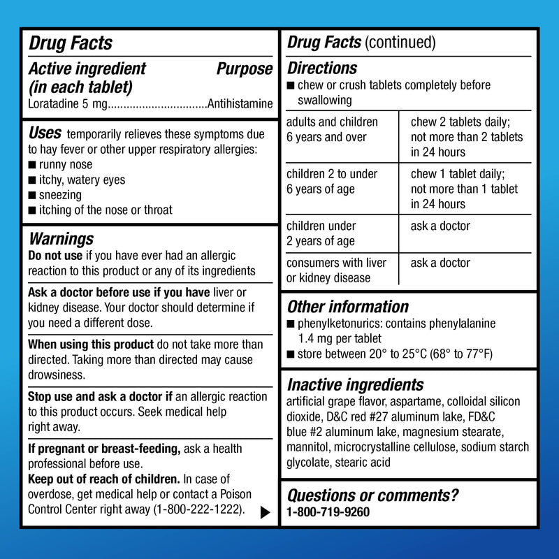 Amazon Basic Care Children's Allergy Relief, Loratadine Chewable Tablets, 5 mg, Grape Flavored, 20 Count 20 Count (Pack of 1) - NewNest Australia
