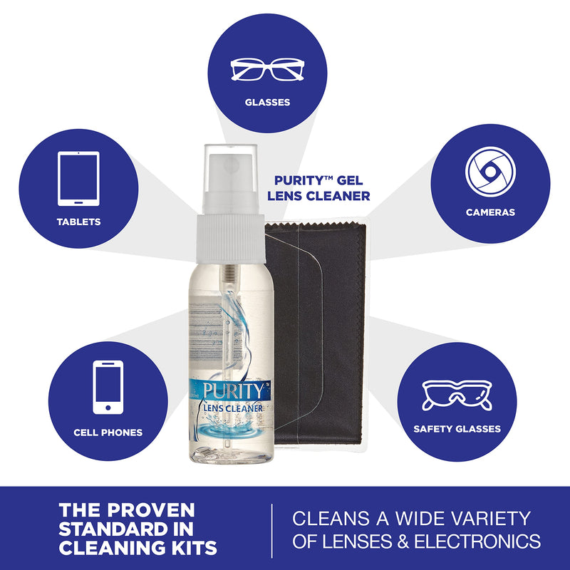 Purity Eyeglass Lens Cleaner Kit - 3 x 1oz Travel Size Lens Cleaner Spray Bottle + 2 Microfiber Cleaning Cloths - Safe for All Lenses (AR Coated Included), Eyeglasses and Screens - Clear 5 1oz. - NewNest Australia