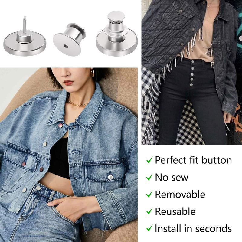 8 Sets Button Pins for Jeans, Jean Button Pins for Loose Jeans, No Sew and No Tools Instant Replacement Snap Tack Pant Button, Ceryvop Reusable and Adjustable Metal Pants Button Tightener 8Pcs Copper Silver - NewNest Australia
