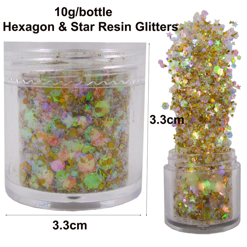 12 Bottle Opal Mermaid Chunky Glitter Iridescent Heart Star Hexagon Aurora Body Nails Glitters Resin Epoxy Accessories Crafts Supplies for Nails Art Tips Resin Mold Makeup Fairy Opal - NewNest Australia