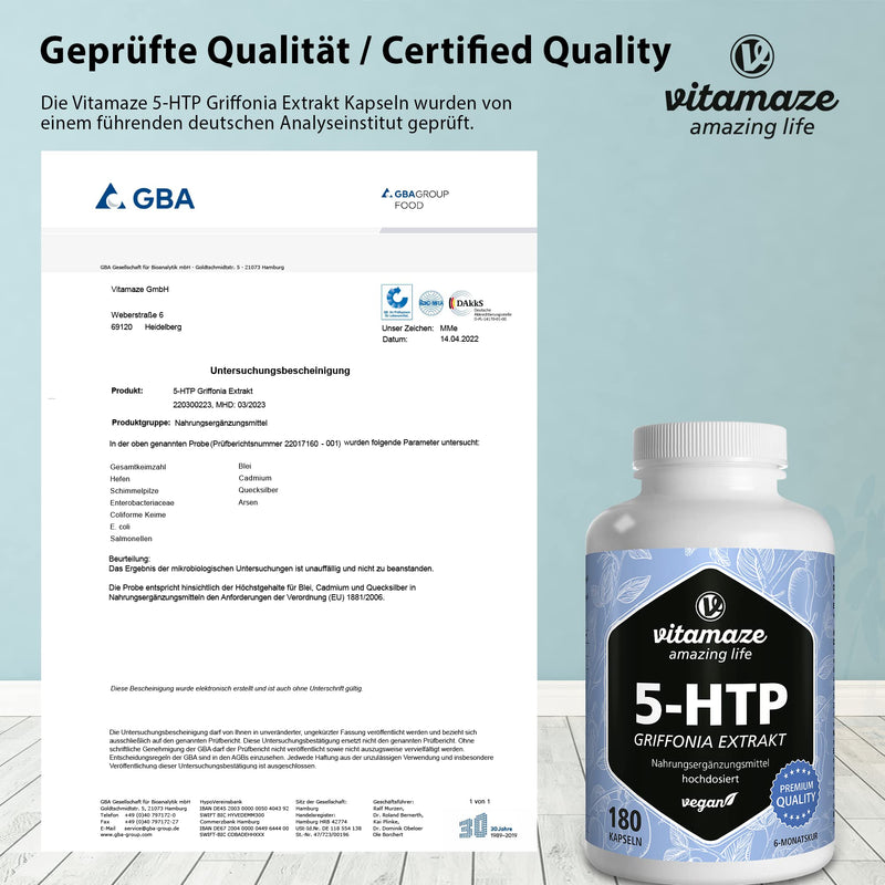 5HTP 667mg Griffonia Simplicifolia Seed Extract - 6 Months Supply -180 Vegan Capsules for Sleep and Relax Support - Natural High Strength Supplement Without Additives, German Quality - NewNest Australia