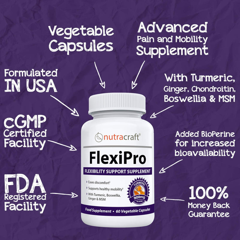 FlexiPro #1 Natural Pain Supplement | 11-in-1 Stiffness, Mobility & Flexibility Support | Turmeric, MSM, Ginger, Chondroitin, Boswellia & Bromelain | 60 Vegetable Caps - NewNest Australia