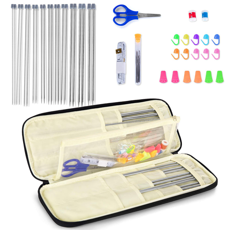Teamoy Knitting Needle Set, 22PCS Single Pointed Knitting Needles with Case, Stitch Makers and Other Knitting Accessories, Blue Case with Accessories (Pack of 1) - NewNest Australia