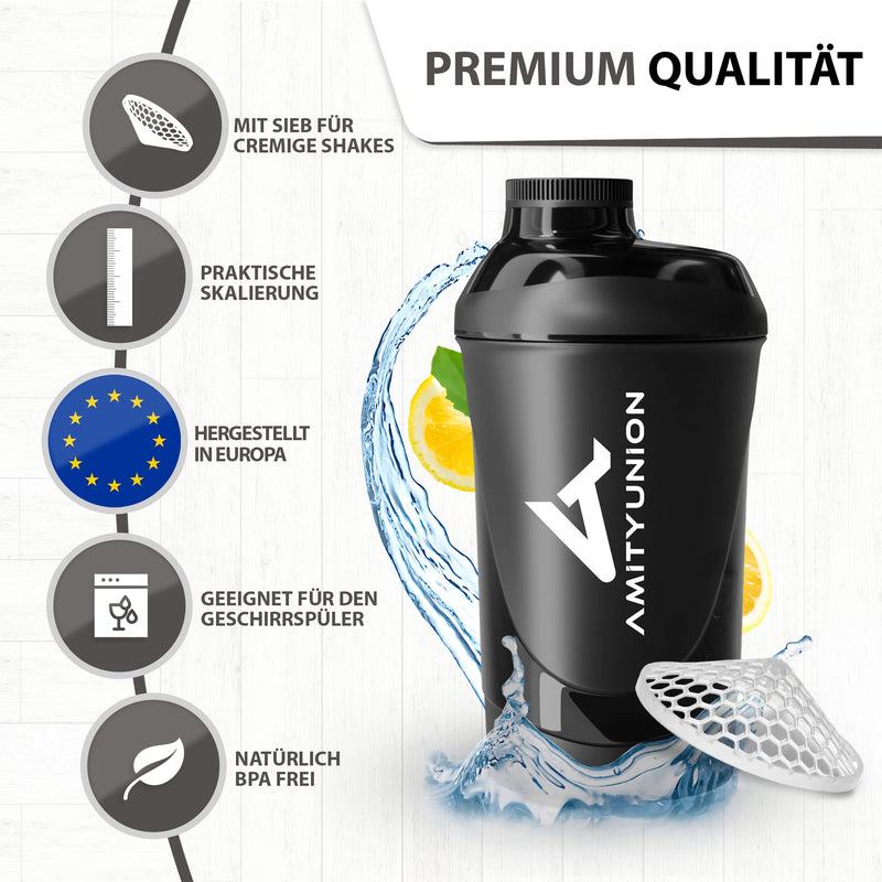 AMITYUNION Protein Shaker Deluxe 800 ml - protein leak-proof - BPA free with sieve & scale for creamy whey protein powder shakes fitness cup for isolates and sports concentrates Midnight Black - NewNest Australia