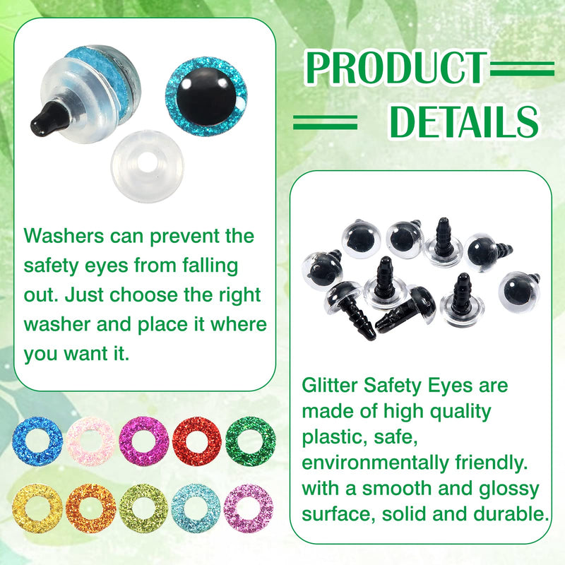 TOAOB 120pcs Glitter Plastic Safety Eyes 10 Colors Premium Half Round 10mm Crafts Doll Eyes with Washers for Stuffed Animals Amigurumis Bears Dolls Making - NewNest Australia
