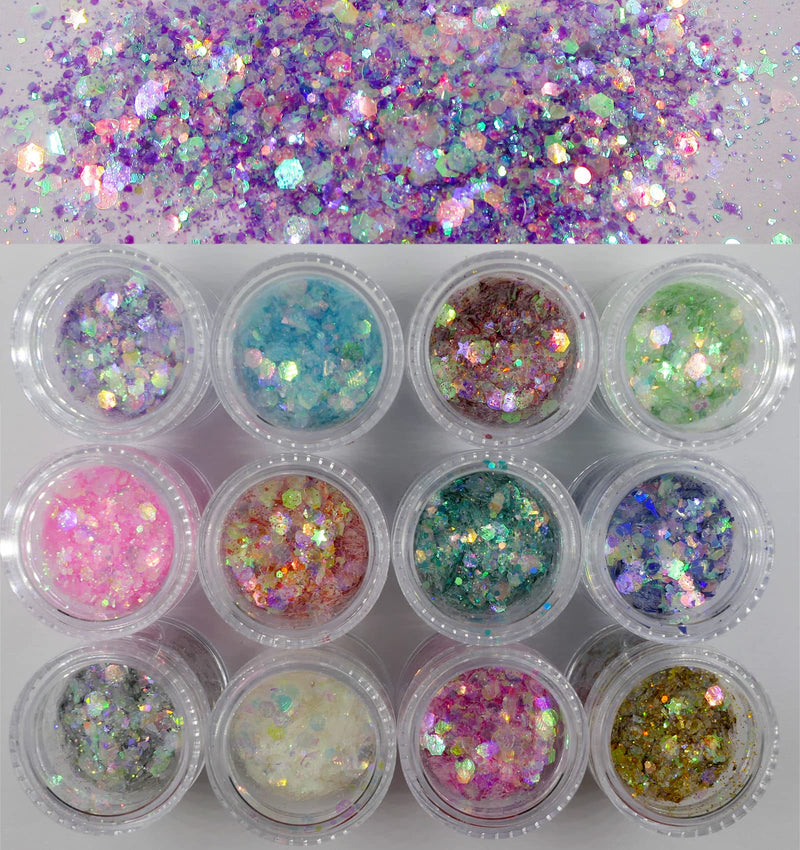 12 Bottle Opal Mermaid Chunky Glitter Iridescent Heart Star Hexagon Aurora Body Nails Glitters Resin Epoxy Accessories Crafts Supplies for Nails Art Tips Resin Mold Makeup Fairy Opal - NewNest Australia