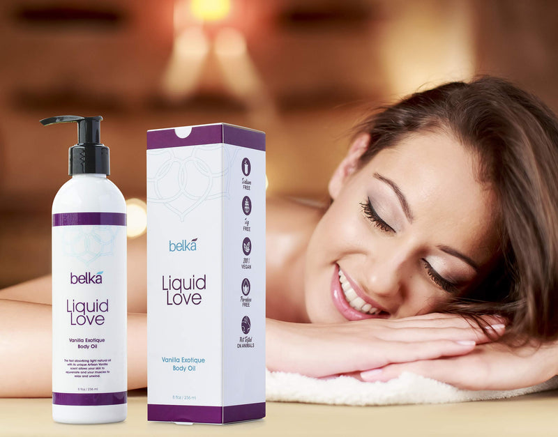 Liquid Love Vanilla Exotique Body Oil for Relaxing Massage Therapy and Sensual Couple's Massages - Made in the USA, 100% Vegan with Luscious Virgin Oils, Grape Seed, Coconut, Vitamin E, 8 floz - NewNest Australia