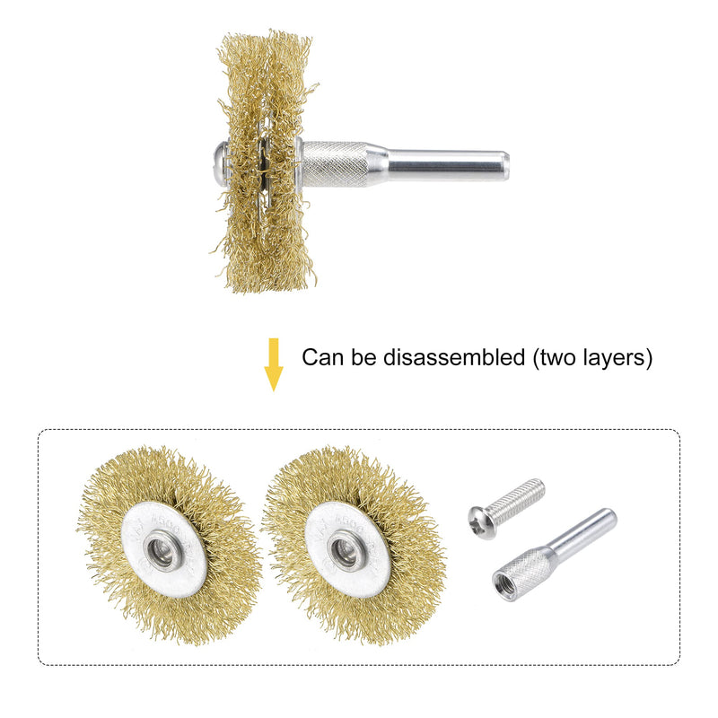 uxcell Wire Wheel Brush, 2" x 0.55" Stainless Steel Brass Plated Coarse Crimped Wire 0.012" with 1/4" (6mm) Round Shank for Cleaning Rust Stripping Abrasive 5pcs - NewNest Australia