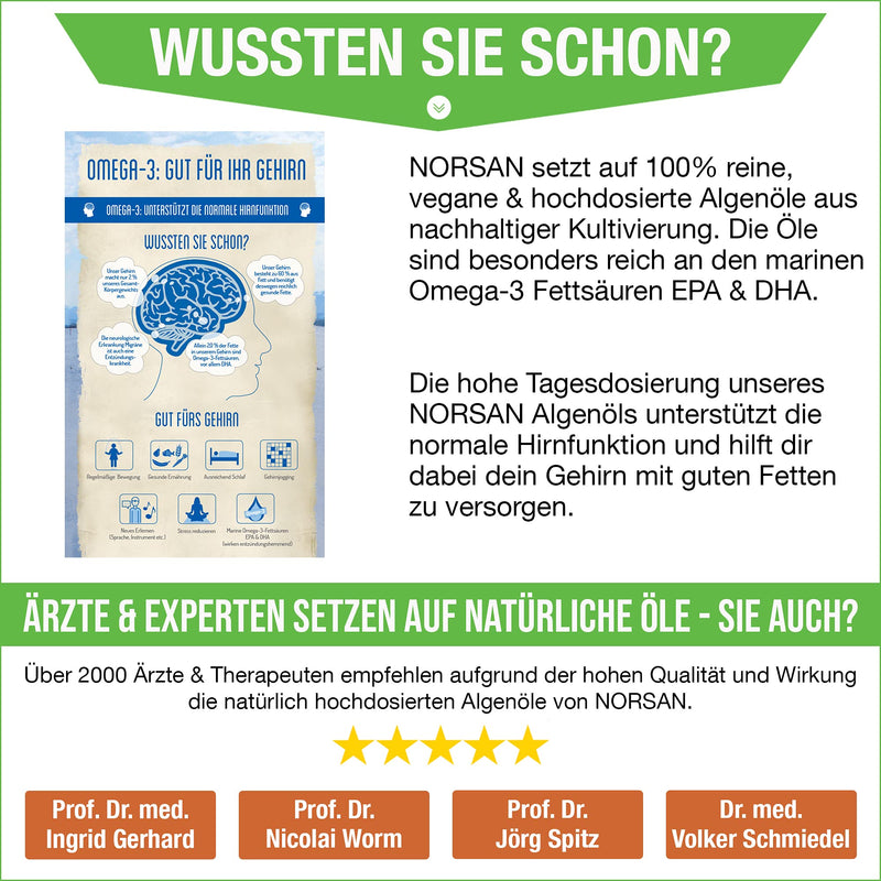 NORSAN Premium Omega 3 Vegan high dosage pack of 2 (2x 100ml) / 2000mg, daily dosage/algae oil rich in EPA & DHA 800 IU vitamin D3 / 100% vegan oil sustainable cultivation 100.00 ml (pack of 2) - NewNest Australia