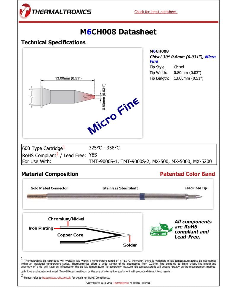 Thermaltronics M6CH008 Chisel 30deg 0.8mm (0.031in), Micro Fine - NewNest Australia