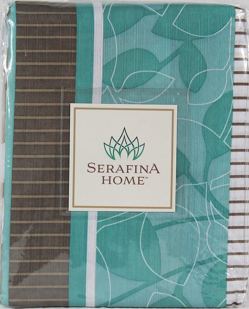 Serafina Home Aqua Blue Fabric Shower Curtain: Primitive Striped Floral Design, 70 by 72 Inches, Teal Aqua Brown Beige - NewNest Australia