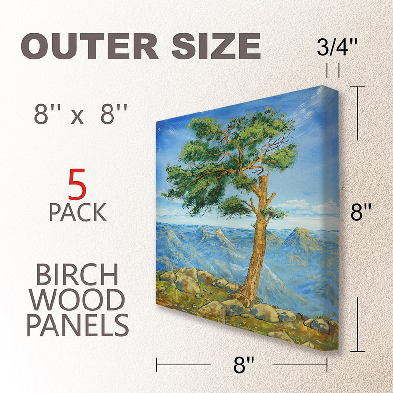 Unfinished Wood Boards Canvas for Painting, 5 Packs 3/4’’ Deep Cupohus 8’’ x 8’’ Wooden Cradled Panels for Pouring Art, Crfats, Parints and More 8" x 8" - NewNest Australia