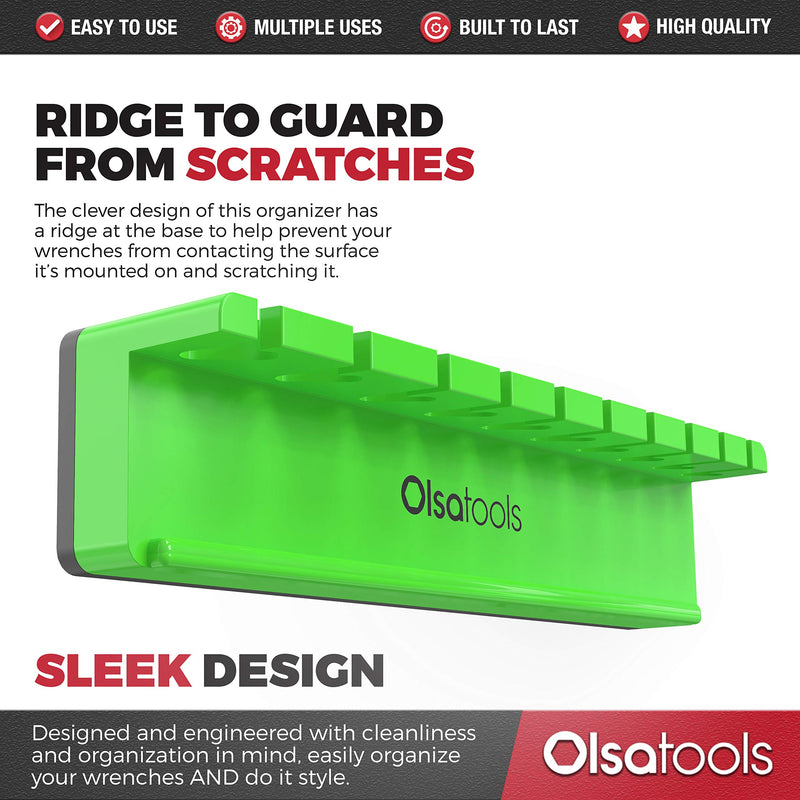 Olsa Tools Magnetic Wrench Holder Organizer (Green) | Fits SAE 3/8" Thru 15/16" & Metric 10mm Thru 19mm | Professional Grade Green - NewNest Australia