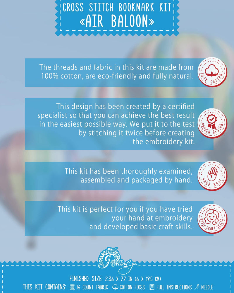 Counted Cross Stitch Kit - DIY Kits for Adult Or Kids - Funny Embroidery Bookmark - Easy to Use - Craft Collection - Air Balloon - NewNest Australia