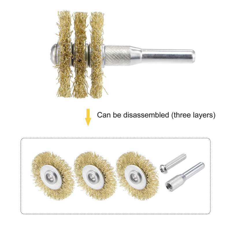 uxcell Wire Wheel Brush, 1.57" x 0.79" Stainless Steel Brass Plated Coarse Crimped Wire 0.012" with 1/4" (6mm) Round Shank for Cleaning Rust Stripping Abrasive 5pcs - NewNest Australia