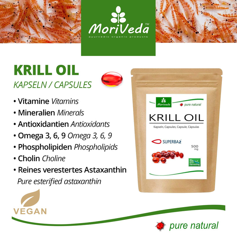 MoriVeda® Superba Premium Krill Oil - 1000mg with Astaxanthin I 180 capsules with revolutionary Omega 3 oil, antioxidants & vitamins I Certified by USDA, ISO & MSC I 3x 60 pieces 180 pieces (pack of 3) - NewNest Australia