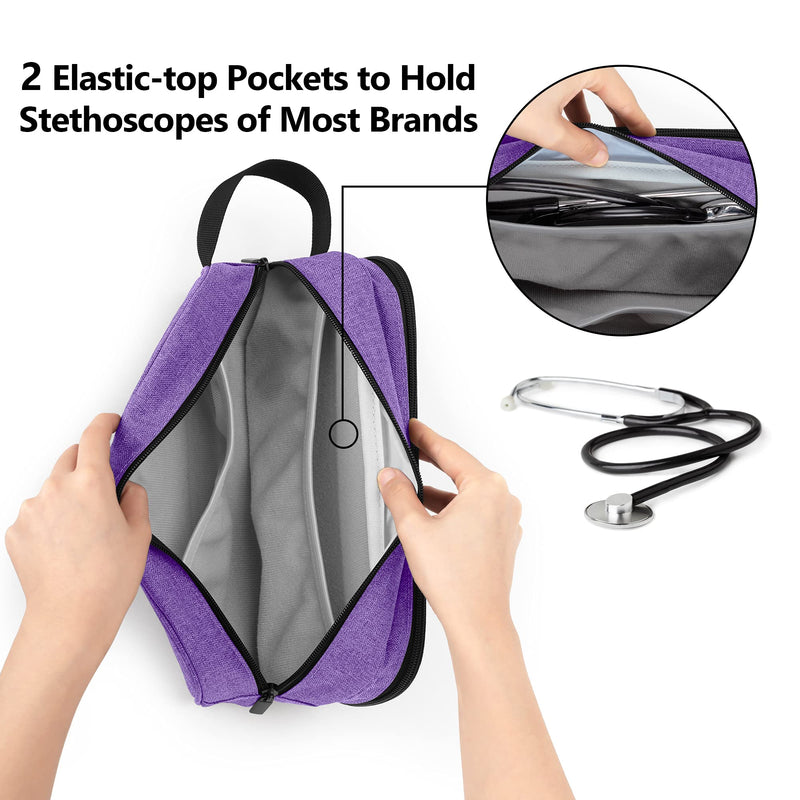 Trunab Stethoscope Carrying Case Compatible with 3M Littmann/MDF/ADC, Hold Two Stethoscopes or BP Cuffs, Medical Case with Extra Pocket for Nurse Accessories, Essentials for Nurses, Doctors, Purple - NewNest Australia