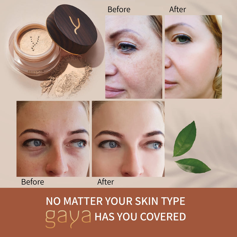Vegan Buildable Mineral Powder Foundation– Light to Full Coverage, Cruelty-Free Face Makeup Enhances All Skin Types – Smooth Natural-Looking Makeup Foundation Doesn’t Clog Pores by Gaya Cosmetics MF1 - NewNest Australia