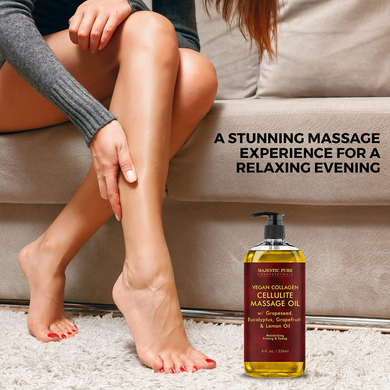 MAJESTIC PURE Cellulite Massage Oil - with Vegan Collagen & Stem Cells, Unique Blend of Massage Essential Oils - Anti Cellulite Oil Improves Skin Tightening and Firming, 8 fl oz 8 Fl Oz (Pack of 1) - NewNest Australia