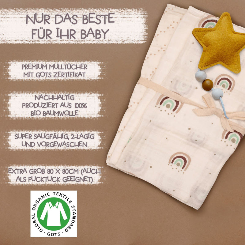 Milaboo Baby Muslin Cloths 80X80 Cm I 100% Organic Cotton Gots-Certified I Burp Cloths Baby With Play Case Fsc I Gift For Birth (Rainbow Muslin Cloths) Rainbow Muslin Cloths - NewNest Australia