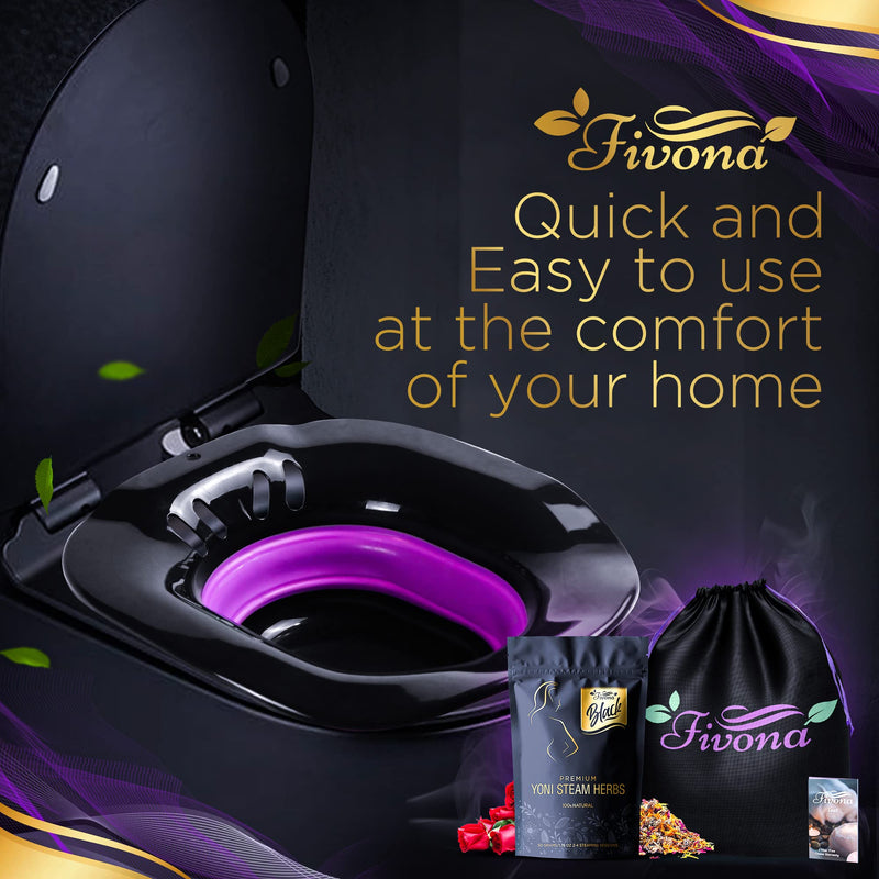 Fivona Black 3-in-1 Yoni Steam Kit - Foldable Over The Toilet Steamer Seat with V Steaming Herbs and Storage Bag - Effective Detox pH Balance Cleansing and Relaxation - at Home V-SPA - NewNest Australia
