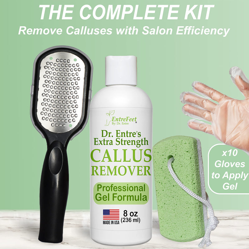 Dr. Entre's Callus Remover for Feet: 8oz Callus Remover Gel, Foot File, Pumice Stone, 5 Glove Pairs, Corn Remover for Feet, Spa Kit, Foot Callus Remover, Corn Removal Treatment - NewNest Australia
