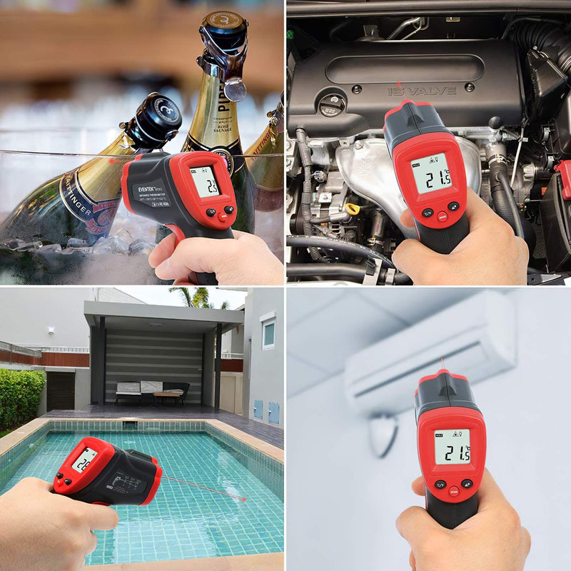 Eventek Infrared Thermometer, -50°C~550°C (-58°F~1022°F) IR Laser Thermometer, Non-Contact Digital Temperature Gun for Kitchen Cooking,BBQ,Chocolate,Pizza,Industrial Red/Black【Non-Body use】 ET312,-50°C~550°C (-58°F~1022°F) - NewNest Australia
