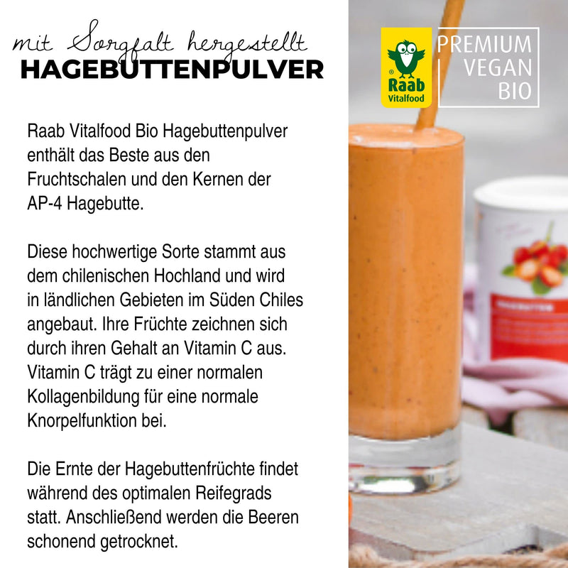 Raab Vitalfood Organic Rose Hip Powder With Vegetable Omega-3 & 6 Fatty Acids & Natural Vitamin C For Normal Collagen Formation & Cartilage Function (500G) I Made In Germany 500 G (1 Pack) Single - NewNest Australia