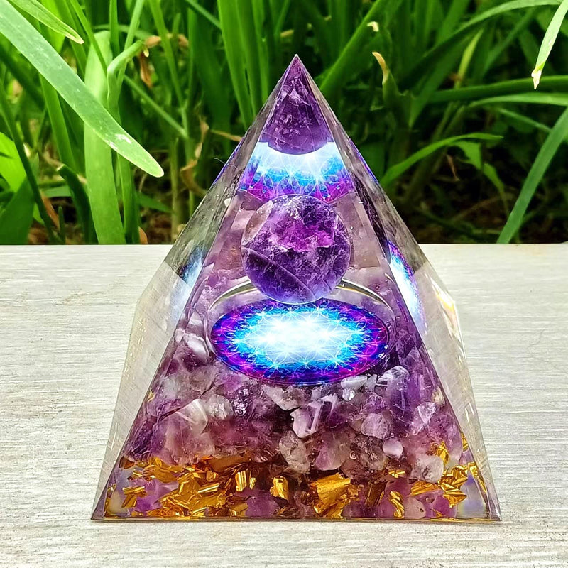 ycyingcheng Amethyste Pyramid Ogan Crystal Energy Tower, Nature Reiki Chakra Crushed Stone, Positive Energy Generator Orgonite Pyramid Protection Energy Protection Home Office Decor T - NewNest Australia