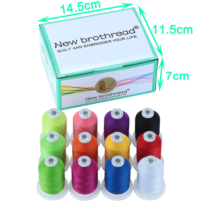 New brothread - 15 Options - Multi-Purpose 100% Mercerized Cotton Threads 30WT(50S/3) 600M Each Spool for Quilting, Sewing and Embroidery -12 Bright Colors 12 Bright Colors - NewNest Australia