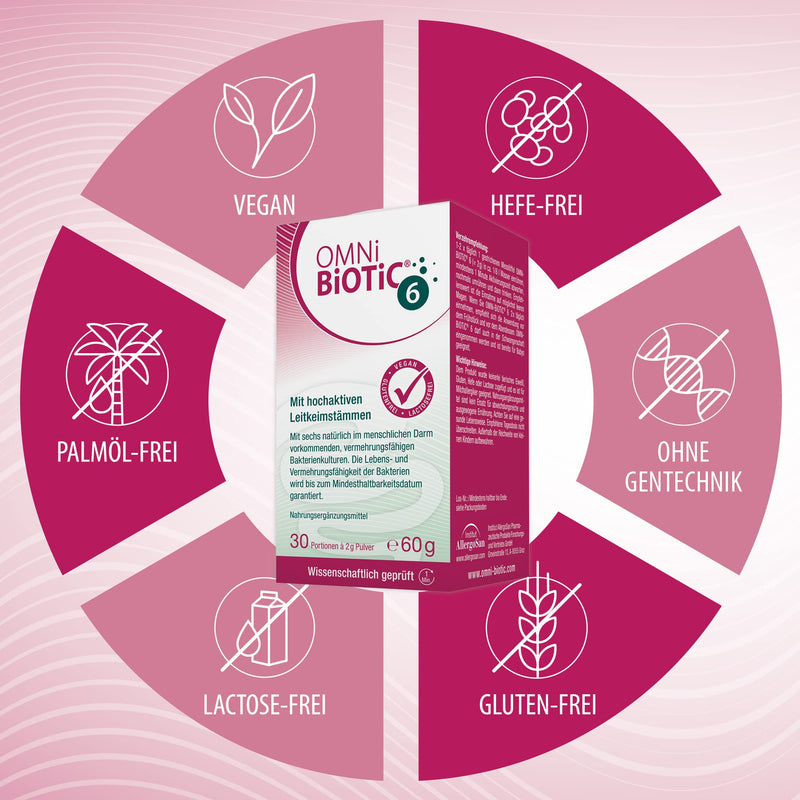 Omni Biotic 6 | Glass | 30 Servings (60G) | 6 Bacterial Strains | 4 Billion Germs Per Daily Dose | Powder | With Inulin | Vegan | Gluten Free | Lactose Free | For Daily Use - NewNest Australia